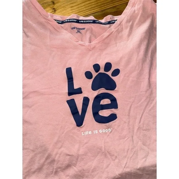 Life Is Good Sleep Pajama Set Womens 2XL Pink LOVE Paw Print 3-Piece - Picture 6 of 10